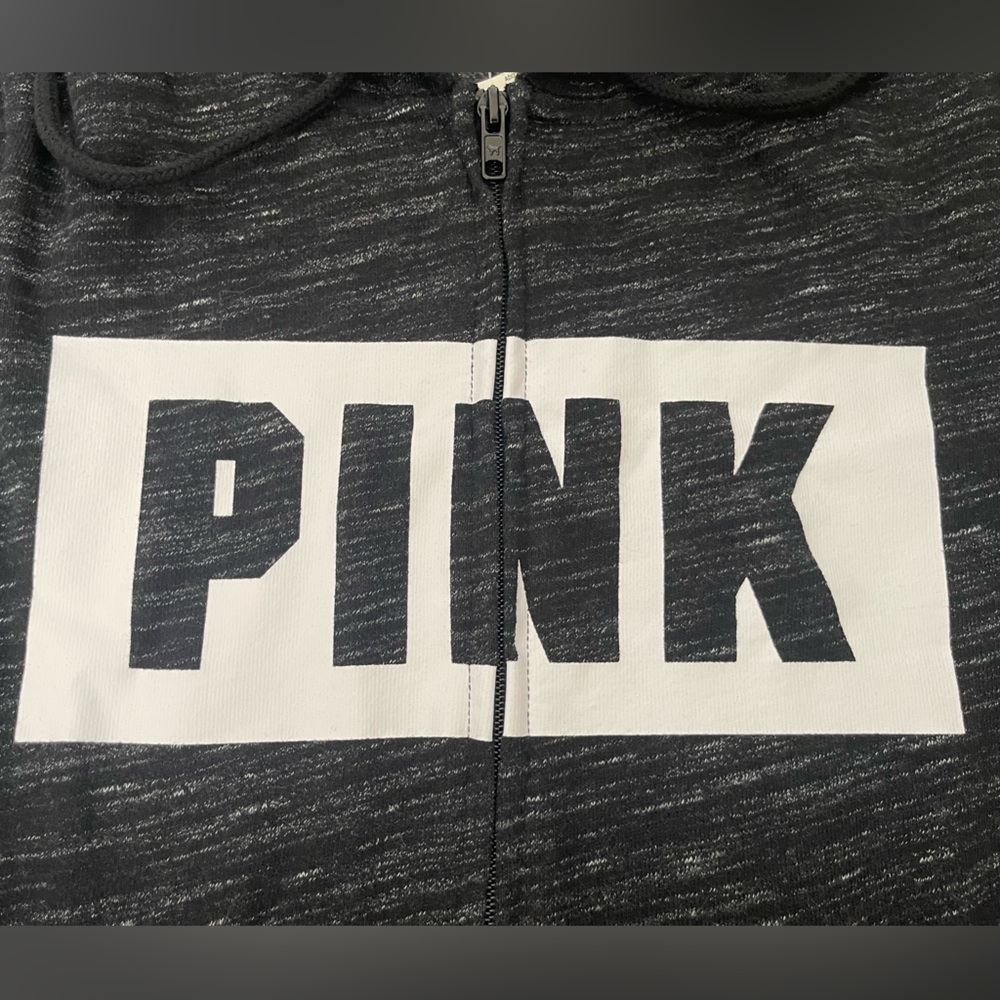 NWT Women’s Victoria’s Secret PINK Zip Up Hoodie Heather Black Size L - Picture 2 of 6
